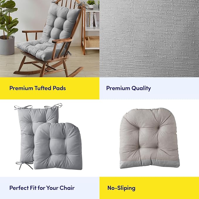 Rocking Chair Cushion Premium Pads Non Skid Slip Backed Set of Upper and Lower with Ties