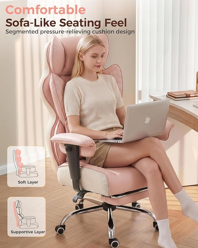 COMHOMA Big and Tall Office Chair Heavy Duty Gaming Chair with Deluxe Embossing Leather High Back Wider Ergonomic Computer Chair with Foot Rest 150°Reclining Pocket Spring Lumbar Support