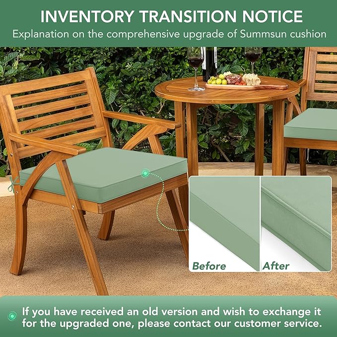 Outdoor Chair Cushions Set of 6: Waterproof & Fade Resistant Seat Cushion for Patio Furniture - 19 x 19 x 2 Inch Chair Pads with Ties and Hidden Zipper - Patio Chair Cushion Replacement, Sage Green