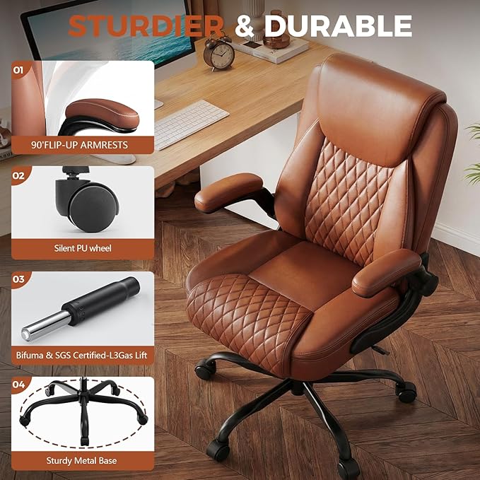 COMHOMA Leather Office Chair Ergonomic Computer Gaming Chair with Comfy Back Support, Executive Mid-Back,Small Gmaing Chair with Adjustable Armrests, for Short People Use, Rolling Swivel for Adults