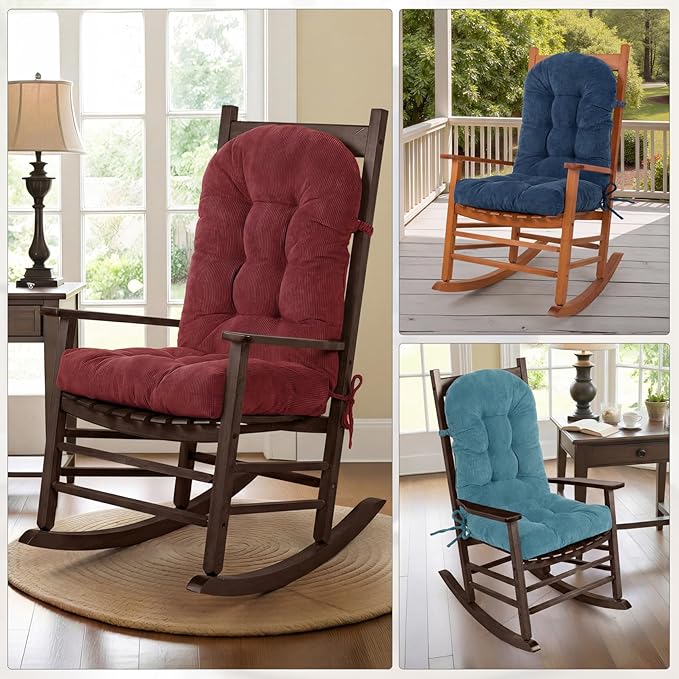 Rocking Chair Cushions Set - Non-Slip Adirondack Chair Cushions with Ties Indoor/Outdoor Rocking Chair Pad for Living Room, Bedroom, Balcony, Office