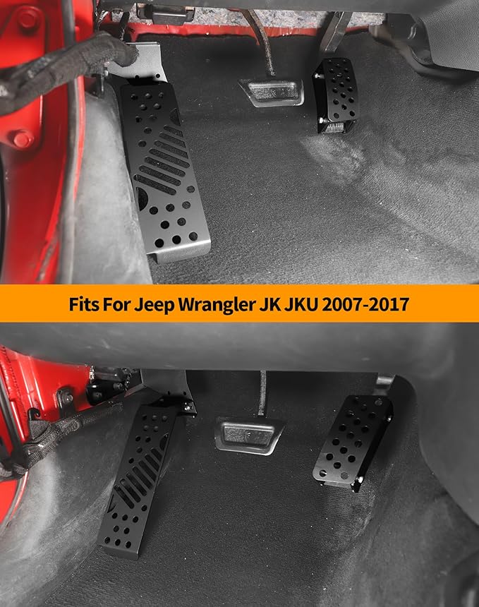 Dead Pedal & Gas Pedal Extender Cover Fits for Jeep Wrangler JK JKU 2007-2017 Left Side Foot Rest Kick Panel and Adjustable Driver Foot Rest Pad