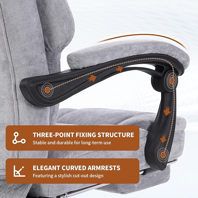 Massage Office Chair with Foot Rest,High Back & Heat 6 Vibration Points, Executive Desk Chair,Big and Tall Office Chair 400lbs, Comfortable Ergonomic Reclining Managerial Chair, Grey