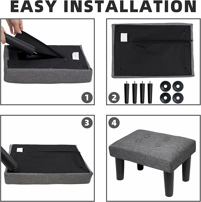 CAROLMADE Ottoman Foot Rest, Linen Small Ottoman Foot Stool with Legs Modern Footstool Ottomans for Living Room Entryway Office, Grey