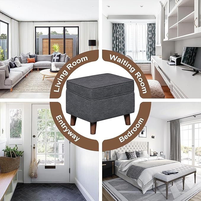 FAGAGA Storage Ottomans with Adjustable Cover, BOGO, Step Stool, Footrest and Seat, Ottoman Foot Rest Set for Living Room, Bedroom, Dorm, Light Gray