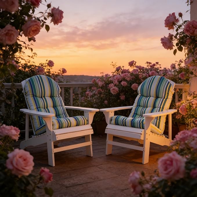 Enipate Weather Resistant Adirondack Chair Cushions Set of 2, High Back Rocking Chair Cushion, Indoor Outdoor Patio Tufted Thicken Lounge Cushion Seat Pads