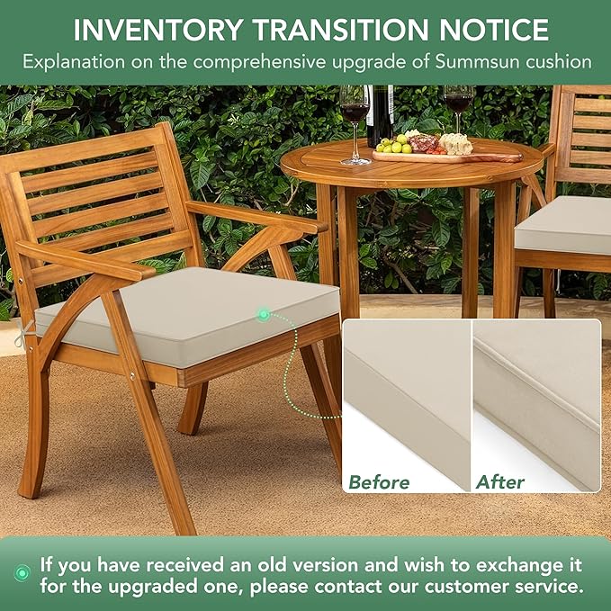 Outdoor Chair Cushions Set of 6: Waterproof & Fade Resistant Deep Seat Cushion for Patio Furniture - 24 x 24 x 3 Inch Chair Pads with Ties and Hidden Zipper - Patio Chair Cushion Replacement, Beige