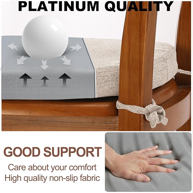 SINOSSO 1 Pack Memory Foam Chair Cushions for Dining Chair, Friendly Woven Fabric 16" U-Shape Comfortable Kitchen Chair Pad, Removable Slip Resistant Seat Cushion (1 Piece, Oatmeal Beige)