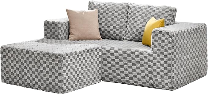Hobestluk Modular Sectional Sofa Memory Foam Couch L Shape Sofa for Living Room Loveseat with Chaise Lounge Cloud Couch with Removable Cover (Plush Grey, Loveseat with Chaise)