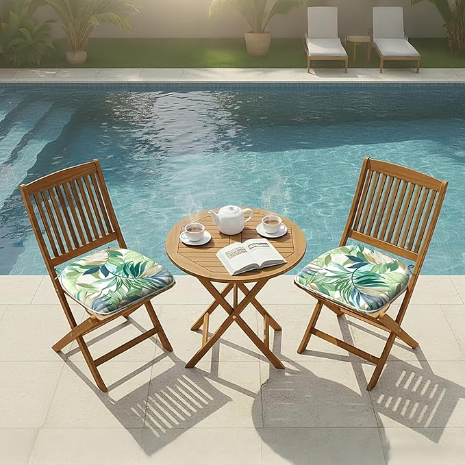 DYTXIII Set of 2 Outdoor Chair Cushions with Ties,Water Repellent Patio Chair Pads 17"x 16" for Outdoor Furniture,Round Corner Seat Cushions for Garden Yard Kitchen Lush Leaf Green