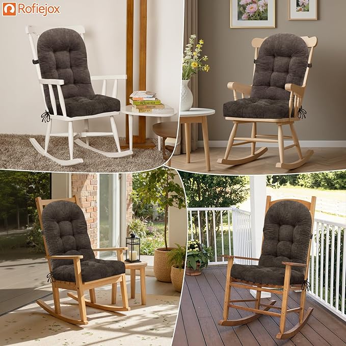 Rocking Chair Cushion - Chenille Fabric, High-Density Sponge, Durable Comfort Double-Sided Tufted Seat Pads with Ties, Chenille︱Sepia Brown, 44x19x4 inch