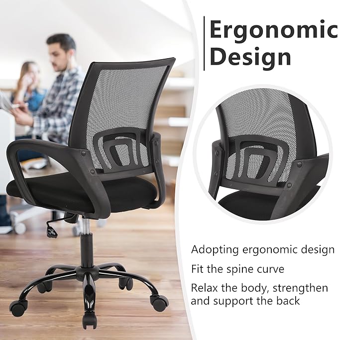 PayLessHere Office Computer Chair Ergonomic Cheap Desk Chair Adjustable Comfortable Mid Back Task Rolling Swivel with Lumbar Support for Home Office, Black