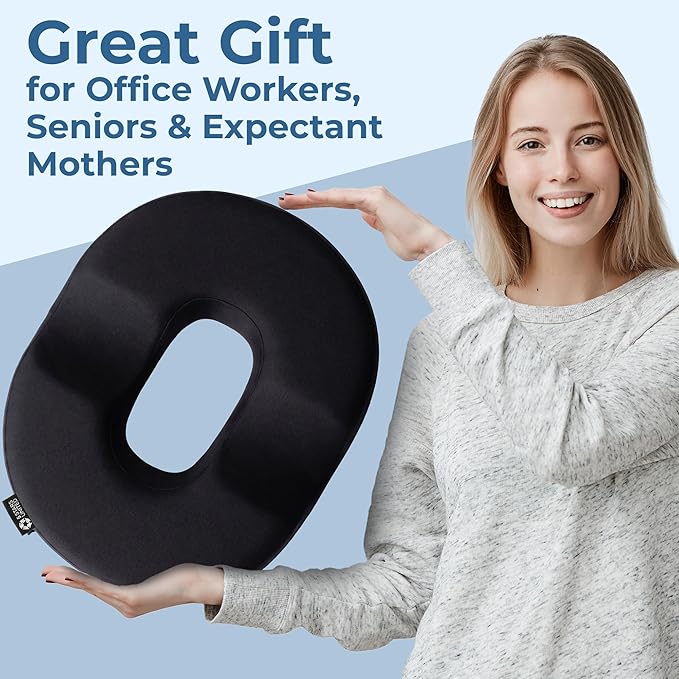 5 STARS UNITED Donut Pillow Hemorrhoid Tailbone Cushion โ Large Floor Cushion for Pain Relief โ Coccyx, Prostate, Sciatica, Pelvic Floor, Pressure Sores, Pregnancy, Postpartum Recovery, Black