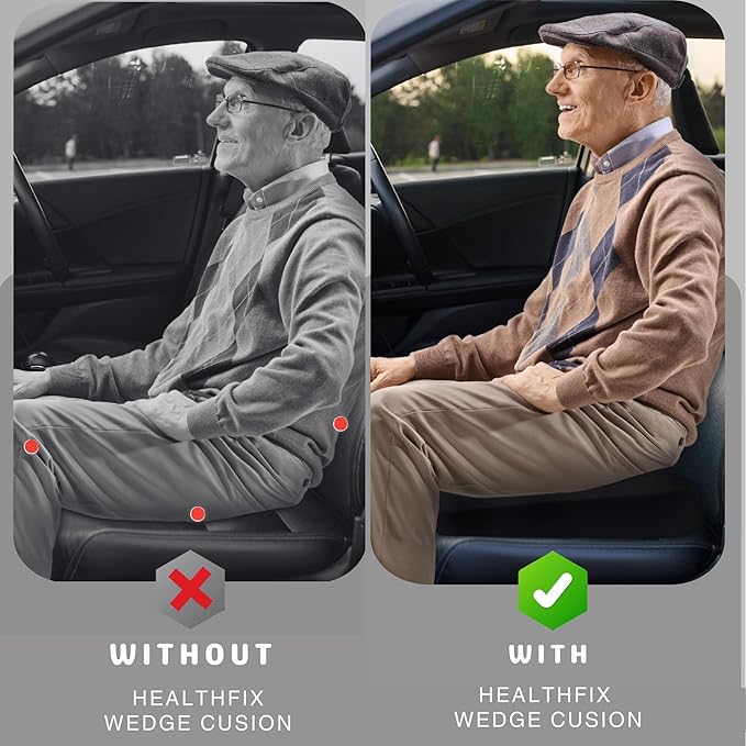Healthfix® Car Seat Wedge Cushion | Orthopedic Memory Foam Car Seat Wedge Pillow for Driving Comfort & Posture | Seat Riser Cushion for Short Drivers & Back Pain Relief (Firm (185-300 lbs))