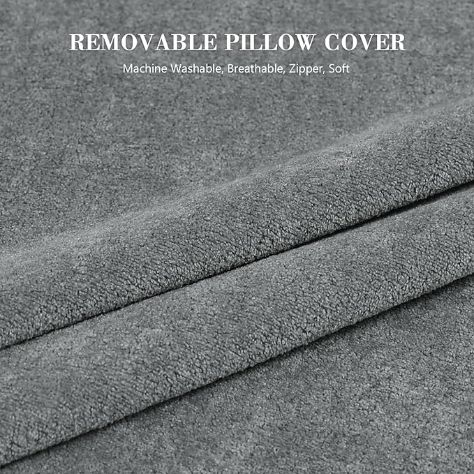 Bed Pillow for Sitting Up in Bed, 25” Ergonomic Reading Pillow with Adjustable Headrest & Arms, Dual Layer Memory Foam Back Pillow, Soft Plush Cover, Back Rest for Reading, TV, Gaming Dark Grey
