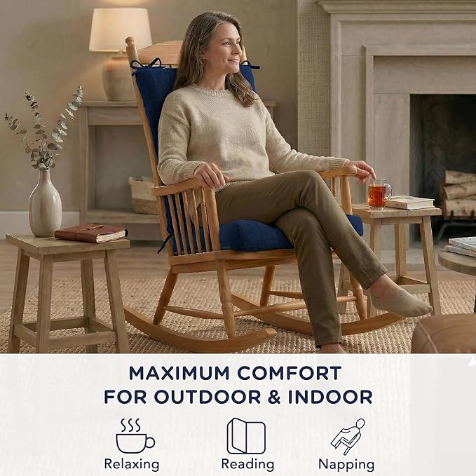 Codi Rocking Chair Cushions Indoor, Water Resistant Glider Rocker Replacement Cushion Set for Patio Porch Garden - Fits Most Standard Rockers, Navy 1PK