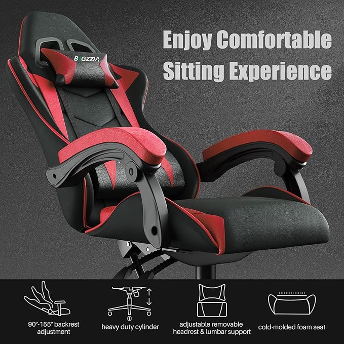 Racingreat Gaming Chair High Back, Ergonomic Computer Gamer Chair with Headrest and Lumbar Support, Racing Style Reclining Game Chair for Adults, Kids (Red-Black)