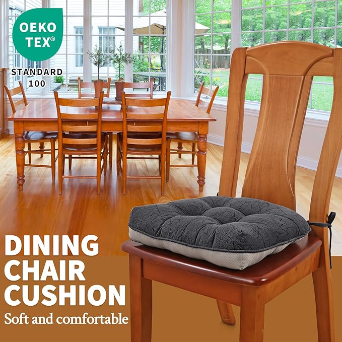 Marble Pattern 3" Chair Cushion for Dining Chair, Filling Bite-Size Memory Foam U-Shaped Seat Cushions for Kitchen Chairs, Non-Slip Indoor Chair Pad with Ties, 1 PCS, Grey