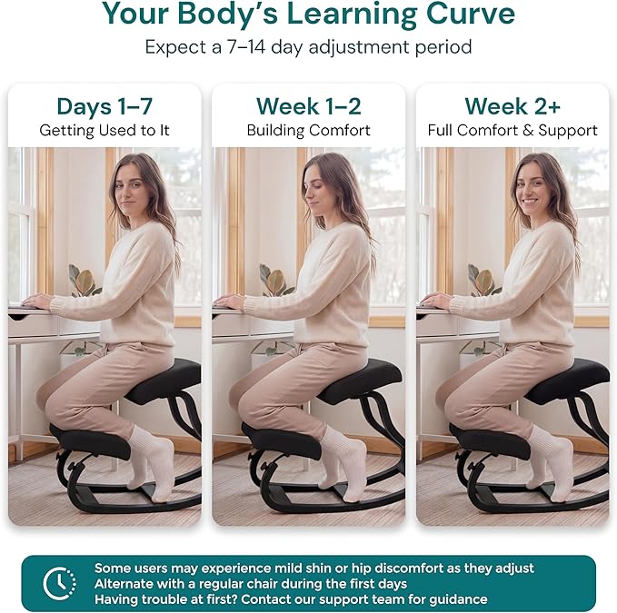NYPOT Ergonomic Kneeling Chair with Adjustable Seats - Knee Chair for Posture Correction & Kneel Rocking Stool for Desk - Back Pain Relief and Support for Home and Office - Modern Total Black