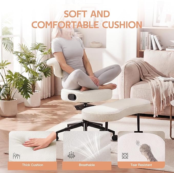 Garvee Ergonomic Cross Legged Office Chair with Lumbar Support, 360° Swivel Meditation Chair with Wheels - Adjustable Height for ADHD Desk & Yoga, Wide Criss Cross Chair, Kneeling Chair for Home