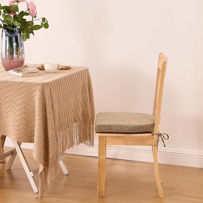 IPYNBAP Chair Cushions for Dining Chairs, Kitchen Chair Cushions, 16'' x 16'' x 2'', Non Slip Indoor Seat Cushions, Chair Pads for Dining Chairs with Ties & Removable Cover, Set of 4, Khaki
