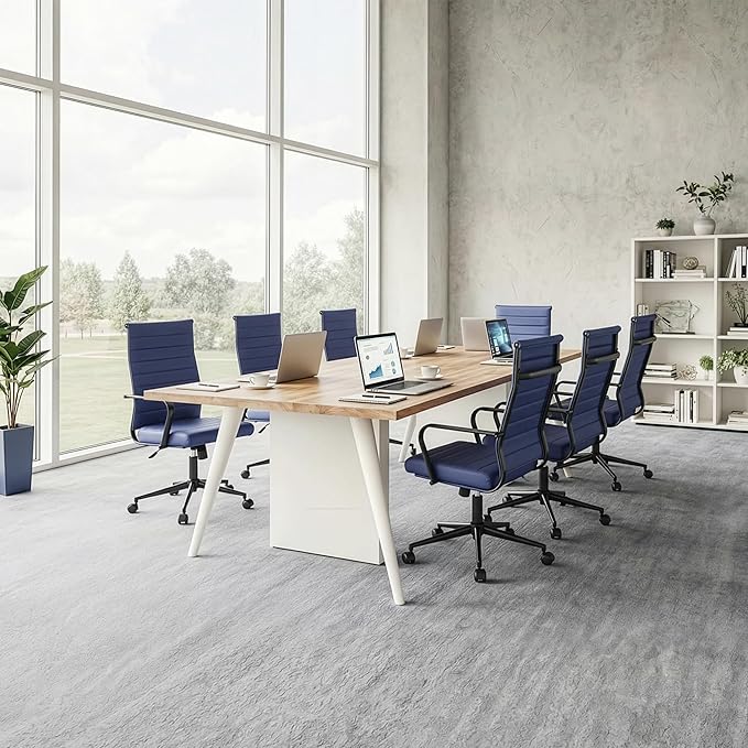 Okeysen Office Desk Chair Conference Room Chairs Modern Ergonomic Executive Swivel Chair Adjustable Height PU Leather Home Desk Chairs with Armrests Comfy Computer Task Chairs with Wheels (Navy Blue)
