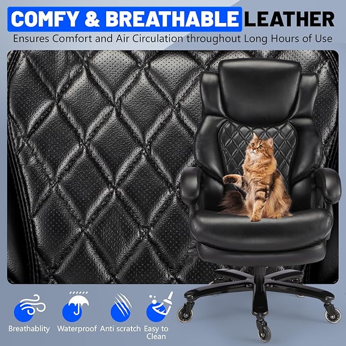 800lbs Big and Tall Office Chair, Executive Chair with Adjustable Headrest, High Back Extra Wide Seat, Heavy Duty PU Leather for Home Office, Comfortable Large Computer Desk Chair