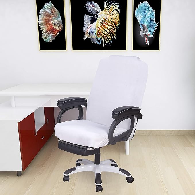 SARAFLORA Office Chair Cover- Medium, White- Removable Computer Chair Cover for Office Chair with Zipper for Universal Rotating Chair Desk Chair Cover Chair Seat Washable Protector for Pets