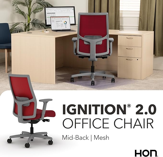 HON Ignition 2.0 Mid Back Task Chair, Spectrum Mesh, Advanced Synchro-Tilt Control, Office Chair with Lumbar Support, Height and Width Adjustable Arms, Titanium Frame, Bullseye