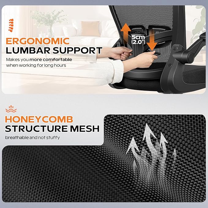 Ergonomic Office Chair 2026 - Mesh Desk Chair with Flip-up Armrests, Adjustable Height and Lumbar, 360° Swivel Comfortable Computer Chairs for Home, Conference Room, Reception, 350lbs, 10 Pack