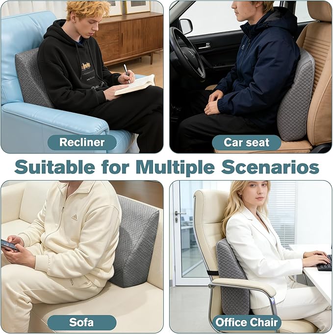 Recliner Lumbar Support Pillow Ergonomic Foam Cushion with Anti-Slip Backing & Adjustable Strap for Chair, Sofa, or Glider(Grey)