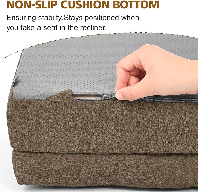 Recliner Cushion for Elderly with Lumbar Support Pillow - 20x20x5 Inch Extra Thick Recliner Seat Cushion for Seniors Relief Back Pain and Tailbone Pain from Long Sitting Non-Slip Bottom Brown