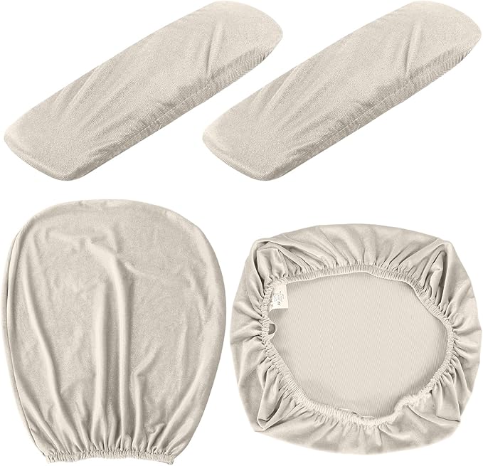 Tallew 4 Pcs Office Chair Covers Set Computer Universal Protective Stretchable Chair Seat Covers Desk Armrest Slipcovers Pads Office Cushion Backrest for Rotating(Cream)