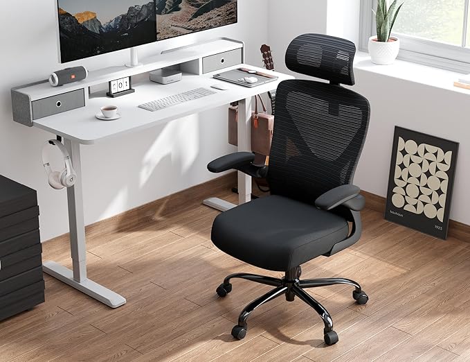 Ergalithic Ergonomic Office Chair - X-Shaped Computer Desk Chair Comfy, Gaming Chair, Office Chair with Lumbar Support, Mesh Office Chairs with Headrests, Desk Chair for Long Hours (Black Silver)