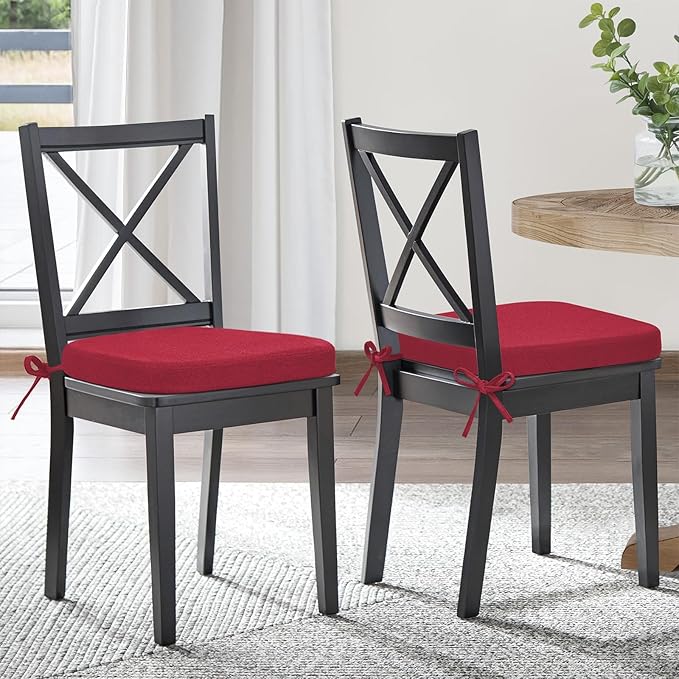 Shinnwa Dining Chair Pads Set of 6, Patented Design Memory Foam Kitchen Chair Cuhions with Ties and Washable Cover, 6 Pack, 17" x 16" x 2", Burgundy