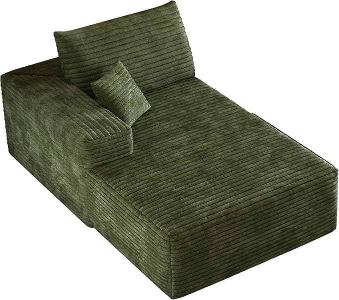 135" U Shaped Sectional Couch with Ottoman, Large Sectional Couches for Living Room, Plush Corduroy Convertible Sleeper Sofa, Compressed Foam Sofa in a Box No Assembly, Left Facing Chaise, Green