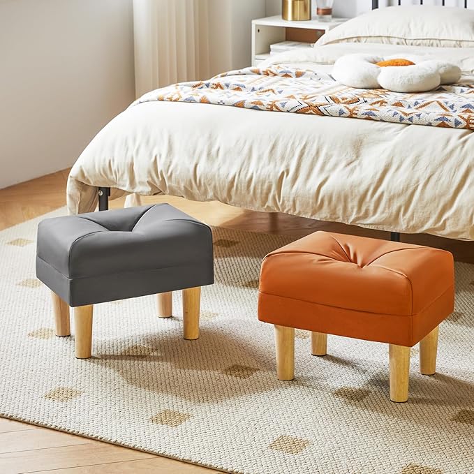 YMYNY Small Footstool Ottoman, Faux Leather Footrest with Sponge Padded Seat, Step Stool for Sofa, Bedroom, Living Room, Entryway, Change Shoes Stool 15.75" D × 11.42" W×12.6" H Dark Grey UHBD040BG