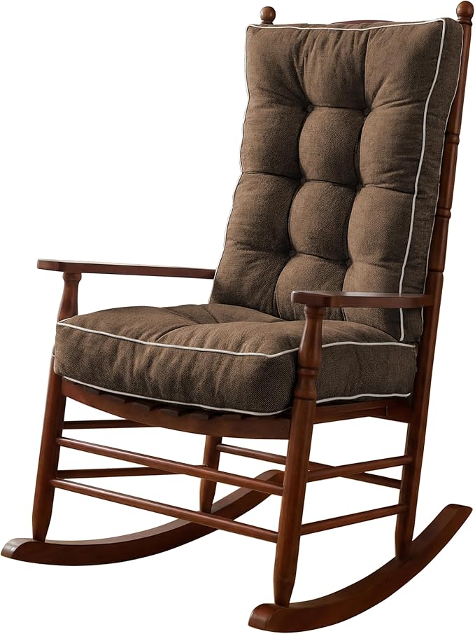 Rocking Chair Cushions Indoor, 5-inch Thicken Seat Cushion with Memory Foam Non-Slip Tufted Chair Pads Set of Seat & Back Cushion for Outdoor Rocker Living Room, Dark Brown, 22x17x5/17x17x5