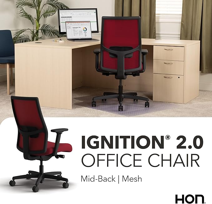 HON Ignition 2.0 Mid Back Task Chair, Spectrum Mesh, Advanced Synchro-Tilt Control, Office Chair with Lumbar Support, Height and Width Adjustable Arms, Black Frame, Bullseye