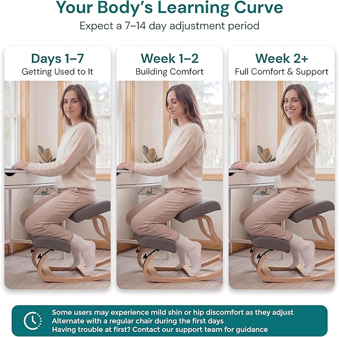 NYPOT Ergonomic Kneeling Chair with 2 Knee Pads - Adjustable Height Rocking Knee Chair for Posture and Back Support for Home and Office - Angled Kneeling Stool, Moonstone Grey