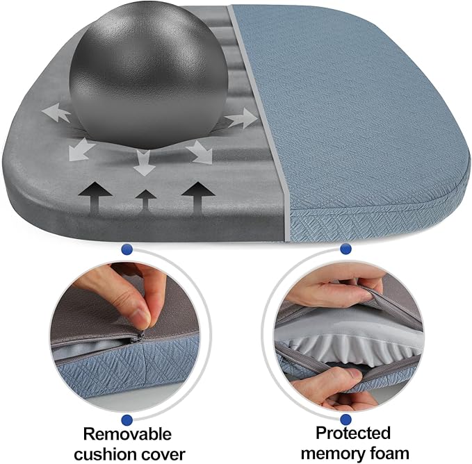 BUYUE Luxury 100% Pure Memory Foam Chair Cushion 1 Pack, Jacquard 16" U-Shape Comfortable Dining Chair Pad, Removable Slip Resistant Kitchen Chair Seat Cushion, (1 Piece, Sky Blue)