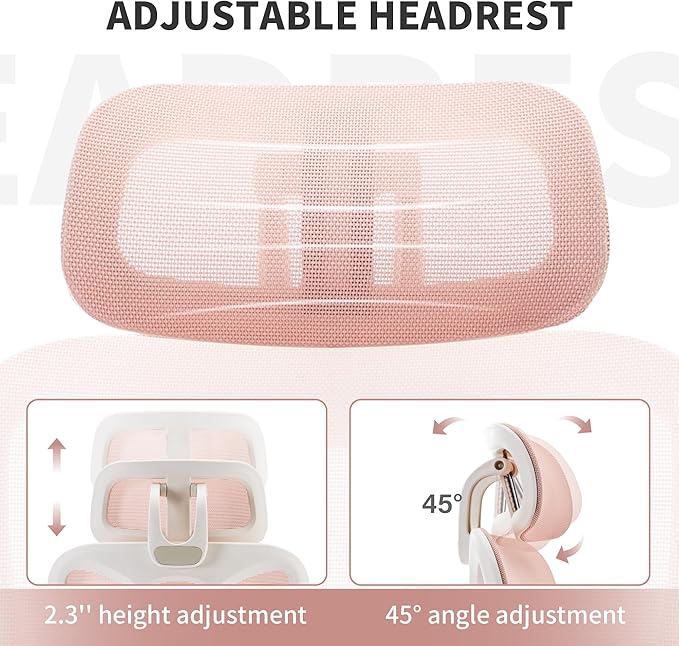 Ergonomic Office Chair with Footrest, 90-135° Reclining High Back Desk Chair with Lumbar Support, 2D Headrest, 2D Armrests, Computer Chair for Long Hours, Pink