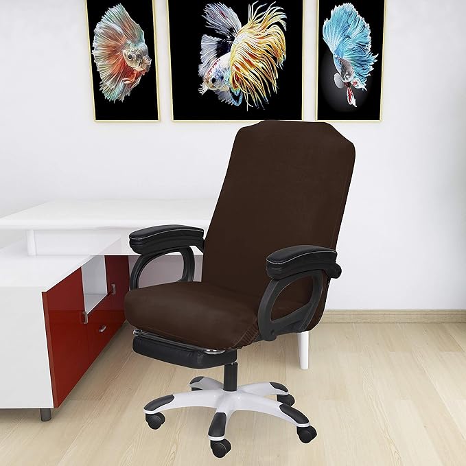 SARAFLORA Office Chair Covers- Medium, Brown- Removable Computer Chair Covers for Office Chair with Zipper for Universal Rotating Chair Desk Chair Cover Chair Seat Washable Protector for Pets