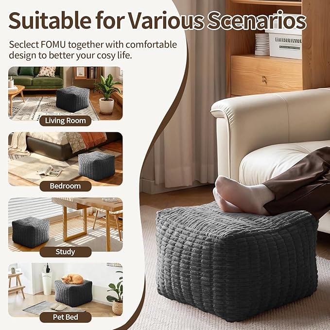 Pouf Ottoman, Soft Corduroy Pouf, Poofy Ottoman Foot Rest,Poufs for Adults, Poofs & Ottomans Furniture, Floor Poof-Chair for Living Room & Bedroom(1PC, Dark Grey, 22"×22"×14")