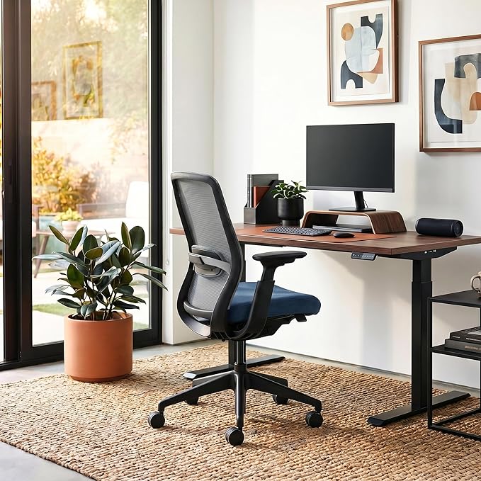 COLAMY Office Chair Set of 2, Easy Wire-Control Desk Chair with Sliding Seat Depth & Thick Padded Lumbar Support, Heavy Duty 300 LBS High Back Mesh Computer Chair for Home Workstation,Blue