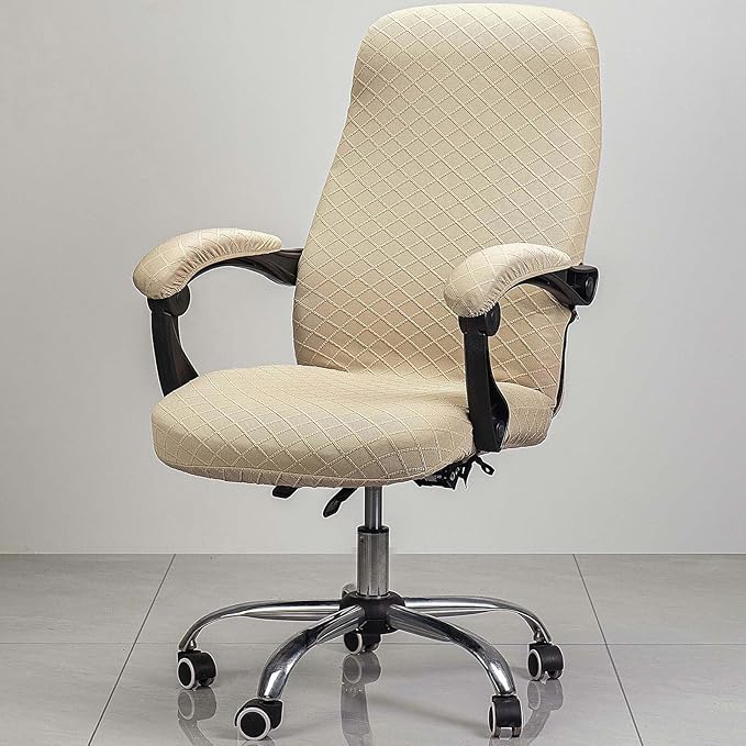Melaluxe Office Chair Cover with Armrest Covers, Universal Stretch Desk Chair Cover, Computer Chair Slipcovers (Size: L) - Khaki