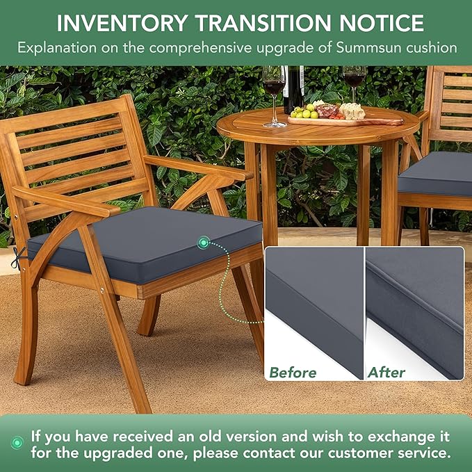 Outdoor Chair Cushions Set of 4: Waterproof & Fade Resistant Seat Cushion for Patio Furniture - 19 x 19 x 2 Inch Chair Pads with Ties and Hidden Zipper -Patio Chair Cushion Replacement, Dark Grey