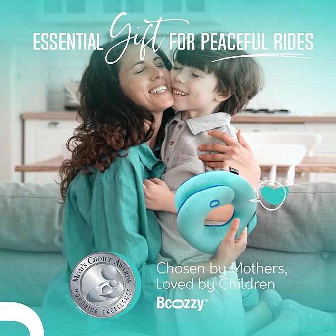 BCOZZY Kids Travel Neck Pillow (3-7 Y/O)- Patented Soft Toddler Pillow for Head & Chin Support in Car Seat, Airplane, and Road Trip Sleeping. Adjustable Size. Washable. Carry Bag. Small, Light Blue