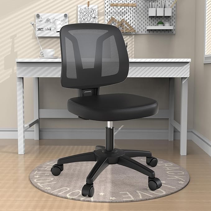 Small Ecgonomic Flexible Computer Home Task Chair Swivel No Arms with Adjustable Height and Lumbar Support for Adult and Child