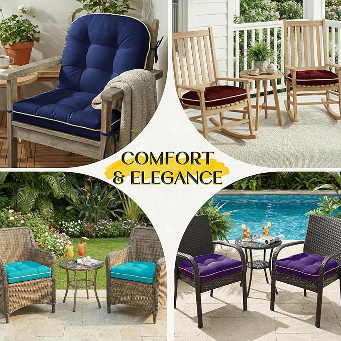 1 MIDDLE ONE Outdoor Chair Cushions Set of 2, Outdoor Cushions for Patio Furniture and Wicker Chair, Memory Foam Patio Seat Cushion Pads with Ties, 19 x 19 Inch (Blue)